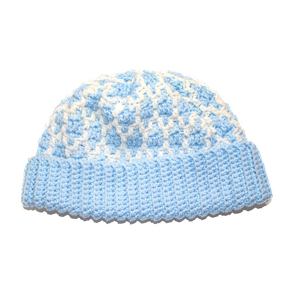 Pastel Blue Adult Mosaic Beanie Crocheted by Seller